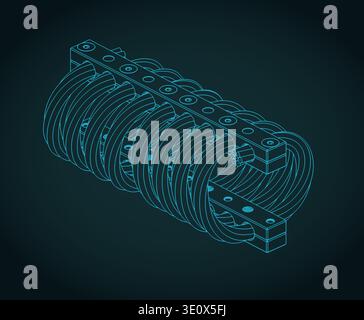 Drahtseil Isolator isometrischer Blueprint stilisierte Vektorillustration Stock Vektor