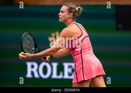 INDIAN WELLS, KALIFORNIEN - 13. MÄRZ: Aryna Sabalenka in ihrem Halbfinalspiel am 10. Tag während der BNP Paribas Open im Indian Wells Tennis Garden am 13. März 2026 in Indian Wells, Kalifornien. Quelle: Mauricio Paiz/Alamy Live News Stockfoto
