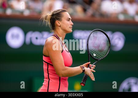 INDIAN WELLS, KALIFORNIEN - 13. MÄRZ: Aryna Sabalenka in ihrem Halbfinalspiel am 10. Tag während der BNP Paribas Open im Indian Wells Tennis Garden am 13. März 2026 in Indian Wells, Kalifornien. Quelle: Mauricio Paiz/Alamy Live News Stockfoto