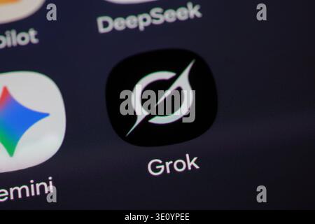 Buenos Aires, Argentinien; 23. Februar 2026: GROK-Symbol auf dem Bildschirm eines Mobiltelefons. Stockfoto