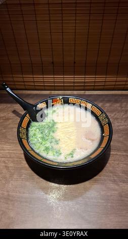 Klassischer japanischer Ramen in Tokio Chashu Schweinefleisch-Brühe und grünen Zwiebeln Stockfoto