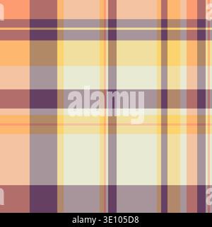 Große Texturvektorüberprüfung, pfirsichfarbener Textilinhintergrund nahtlos. Niedliches kariertes Schottenmuster in Orange- und Pastellfarben. Stock Vektor