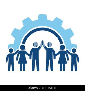 Kollaboratives Teamwork-Konzept, People Silhouette High Five with Gear Icon Stock Vektor