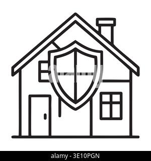 Home Security Line Symbol, Haus mit Schild Vektor für Eigentum Versicherung Stock Vektor
