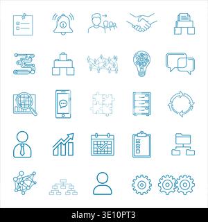 Business Organization & Management Line Symbolgruppe, Teamwork, Strategie und Planning Vector Pack Stock Vektor