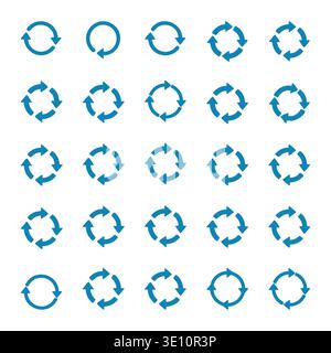25 kreisförmige Linienvektorsymbole, Business-, Tech- und Industriesymbole in blauen Umrissen Stock Vektor