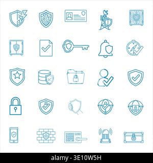 Blaue Symbole Für Cyber-Sicherheit Und Datenschutz, Datenschutzschilder Und -Schlösser Stock Vektor