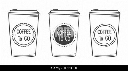 Drei handgezeichnete Take-away-Kaffeetassen, Doodle-Stil, Vektor-eps10-Illustration Stock Vektor
