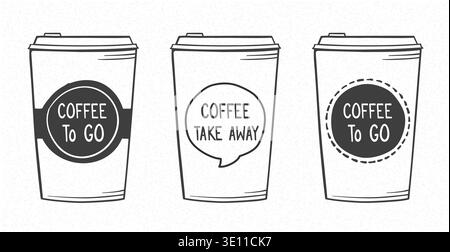Drei handgezeichnete Take-away-Kaffeetassen, Doodle-Stil, Vektor-eps10-Illustration Stock Vektor