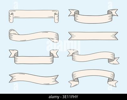 Set von handgezeichneten Vintage-Band-Bannern auf blauem Hintergrund, Vektor-eps10-Illustration Stock Vektor