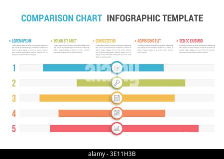 Vergleichstabelle mit fünf Elementen und Legende, Infografik-Vorlage für Web, Business, Präsentationen, Vektorgrafik-Illustration eps10 Stock Vektor