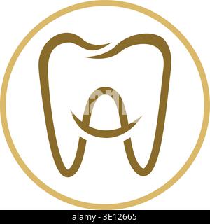 Ein professionelles Dentallogo mit abstrakter Zahnsilhouette oder Buchstabe A, integriert in die Formen des Zahnimplantats. Entwickelt für moderne Zahnarztpraxen Stock Vektor