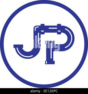 Ein professionelles Monogramm-Logo mit den Buchstaben J und P, integriert in industrielle Rohrformen. Ideal für Sanitärinstallationen, HLK-Unternehmen, sanita Stock Vektor