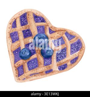Aquarellfarbe Herzförmige Blaubeertorte Illustration Stockfoto