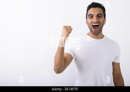 Studio shot der jungen schönen Indischen Menschen gegen den weißen Hintergrund Stockfoto
