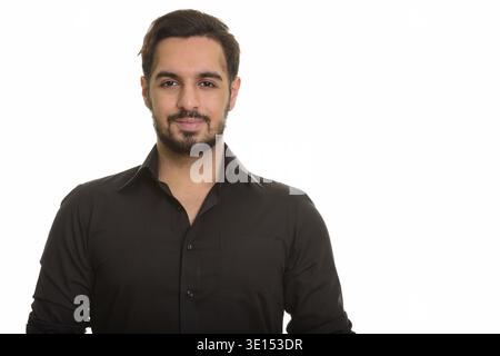 Junge schöne Inder vor weißem Hintergrund Stockfoto