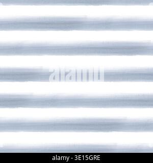 Nahtloses horizontales Muster mit durchscheinenden Streifen auf isoliertem Hintergrund. Aquarellabbildung. Ein sich wiederholender Hintergrund mit parallelem Blau Stockfoto
