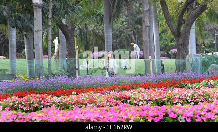 Neu-Delhi, Indien. März 2026. NEW DELHI, INDIEN - 14. MÄRZ: Besucher genießen angenehmes Wetter bei voller Blüte im Nehru Park am 14. März 2026 in New Delhi, Indien. (Foto: Arvind Yadav/Hindustan Times/SIPA USA) Credit: SIPA USA/Alamy Live News Stockfoto