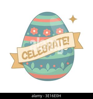 Osterei-Illustration mit Feiern-Band und Blumenmuster Stock Vektor