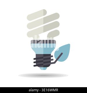 Minimalistisches Symbol für Energiesparlampen mit Blatt, geeignet für umweltfreundliche Elektrizität und Design-Konzepte für nachhaltige Technologien Stock Vektor