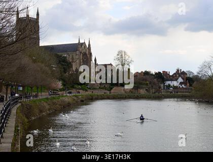 Ruderboot auf dem Fluss Severn in Worcester Stockfoto