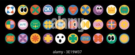 Abstrakte Stickerformen. Groovige runde ovale Rechteckbogentypografie im trendigen Retro-Stil der 90er Jahre. Brutalismus-Ästhetik. Vektorillustration Geom Stock Vektor