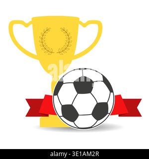 Illustration von Fußball und Trophäe Tasse mit Banner auf weißem Hintergrund. Stock Vektor