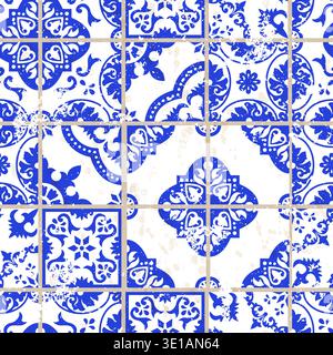 Nahtloses Vektor-Muster mit mediterranen Keramikfliesen. Portugiesische, spanische, sizilianische und türkische Einrichtung. Abstrakter arabesischer Hintergrund des Azulejo. T Stock Vektor