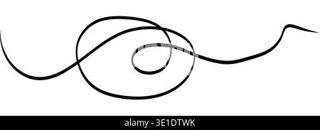 Abstraktes, verwickeltes Kabelgewirr, das lose Faden bildet. Dünne schwarze Fadenschlaufen und Überlappungen für dynamische Chaos-Akzente, Logo-Hintergrund oder technische Dekoration. Stock Vektor