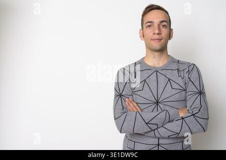 Studio-Aufnahme eines jungen Persiers vor weißem Hintergrund Stockfoto