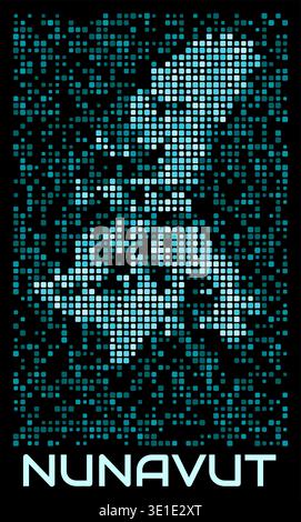 Digitale gepunktete Karte in Nunavut, Kanada. Form der Provinz in Cyan-Farbpalette auf dunklem Hintergrund. Futuristisches Kartendesign in Nunavut, Kanada. Stock Vektor