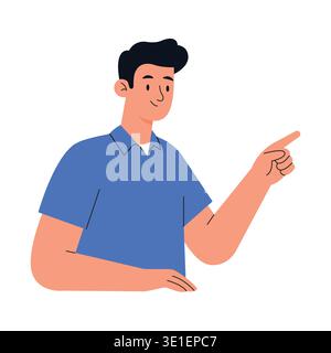 Mann, der mit dem Finger auf die seitliche Vektorillustration zeigt. Stock Vektor
