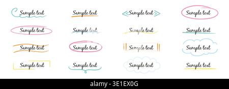 Rahmenbox Text handgezeichneter Titelsatz. Box Text Band Banner Hervorhebung Handschrift Kritzelstift Hintergrund. Einfaches, niedliches Ornament-Anhänger mit Vintage-Rand, Markierungsskizze-Überschrift. Vektorabbildung Stock Vektor