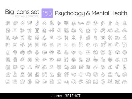 Psychologie und psychische Gesundheit Linie Symbole groß gesetzt Stock Vektor