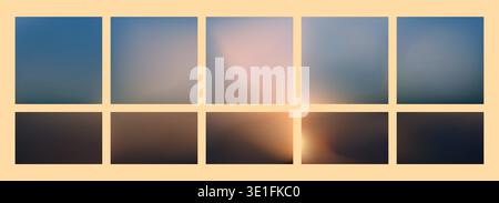 Sonnenuntergang-Gitterverläufe in Blau- und Gelbtönen. Stock Vektor