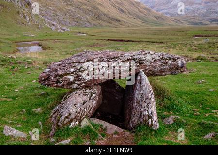 Dolmen von Achar de Aguas Tuertas , Aguas Tuertas dolmen, Guarrinza, Tal von Hecho, westliche Täler, Pyrenäengebirge, Provinz Huesca, Ara Stockfoto