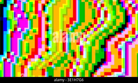 Pixel-Glitch-Hintergrund mit Neonfarben und 8-Bit-Verzerrung Stockfoto