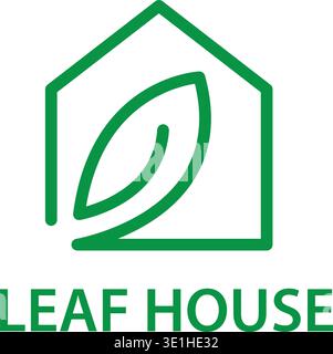 Modernes Haus und Blatt-Logo symbolisieren umweltfreundliches Wohnkonzept. Stock Vektor
