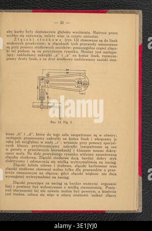 Zbigniew Grabowskis *Budowa napowietrznych linij elektrycznych* (1938) ist ein praktisches Handbuch zum Bau von Freileitungen, das Anleitungen zur Installation von hoch- und Niederspannungsleitungen bietet. Mit Mieczysław Poaryski als Mitherausgeber liefert es wichtige Informationen für Ingenieure, die an der polnischen Elektroinfrastruktur arbeiten. Stockfoto