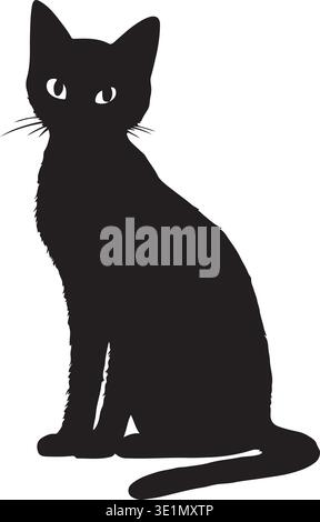 Schwarze Katze sitzende Silhouette mit Augen Vektor-Illustration Stock Vektor