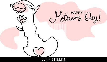 Happy Mother's Day Concept, eine Zeilenzeichnung, Mutter und Baby zum Muttertag Stock Vektor