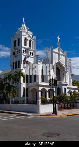 Vertikale Perspektive der Historic St. Paul's Episcopal Church in Key West Stockfoto