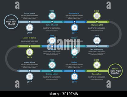 Infografik-Vorlage für Zeitachse mit 12 Elementen, Workflow, Prozessdiagramm, Vektorgrafik eps10-Illustration Stock Vektor