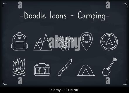 Camping Kritzellinie Symbole Set, Vektor eps10 Illustration Stock Vektor