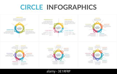 Kreis-Diagramm-Vorlagen-Set - 3, 4, 5, 6, 7 und 8 Elemente, Kreis-Infografiken, Vektor-eps10-Illustration Stock Vektor