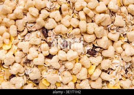 Hintergrund von Müsli mit getrockneten Früchten Stockfoto