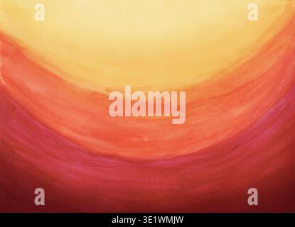 Aquarellfarben Rot, Orange und Gelb. Gemalter Hintergrund für heißes Klima. Abstrakter Hintergrund für Hitzewellen in Aquarelle. Stockfoto
