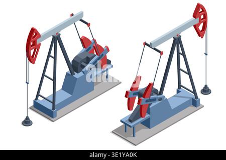 Isometrie Ölindustrie Pumpenleitung, Lagertank, Pipeline, Raffinerieanlagen im Wüstenfeld. Erdölgewinnung, Energieerzeugung, Industrie Stock Vektor