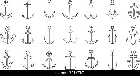 Vintage-Anker. Skizzieren Sie nautische Elemente, verankern Sie einfache Symbole. Seekoseabenteuer Symbole, Schiffsausrüstung, neoterische Vektorclipart Stock Vektor