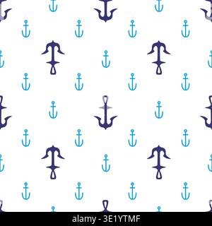 Nahtloses Ankermuster. Ankersymbole, nautische Schiffsbootssymbole flacher Stil. Ocean Adventures Print für Stoff, Tapete, Verpackung, neoterischen Vektor Stock Vektor